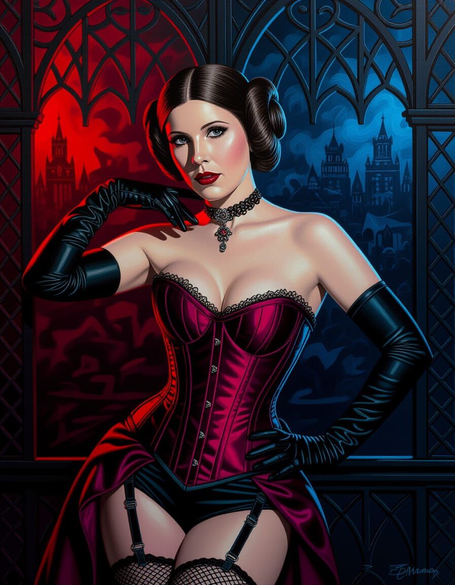 Gothic Leia Organa as Artist in Provocative Style