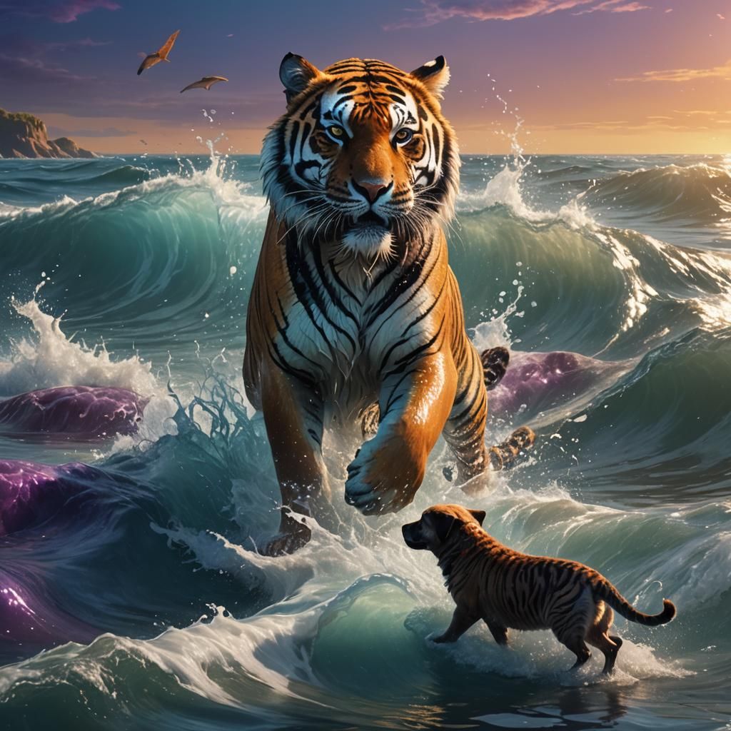 Tiger, Seal, and Dog Hybrid in the Sea