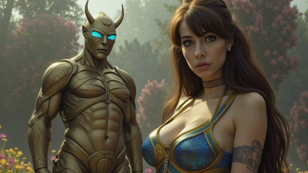 Elegant Woman in Art Nouveau Garden