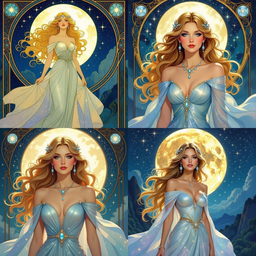 Goddess with Celestial Jewels in Art Nouveau Style