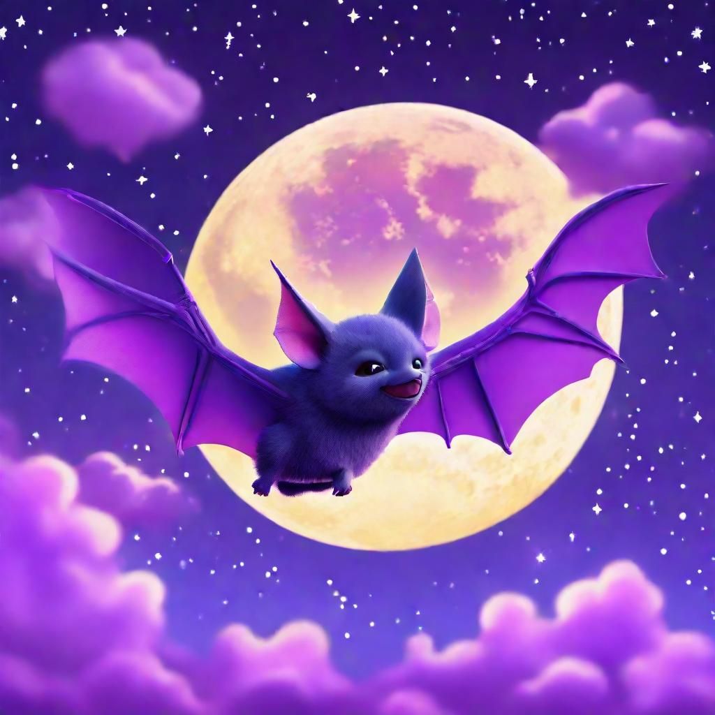 Happy Bat Flying in Purple Twilight Sky