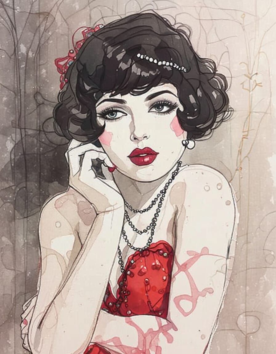 1920s Flapper Girl in Art Nouveau Futurism