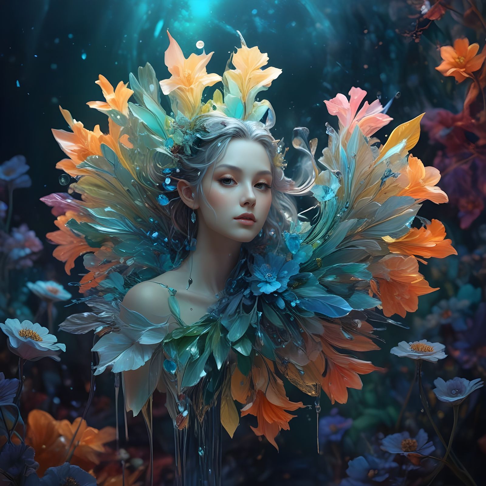 Magical Crystalline Faerie in Vibrant Triadic Colors