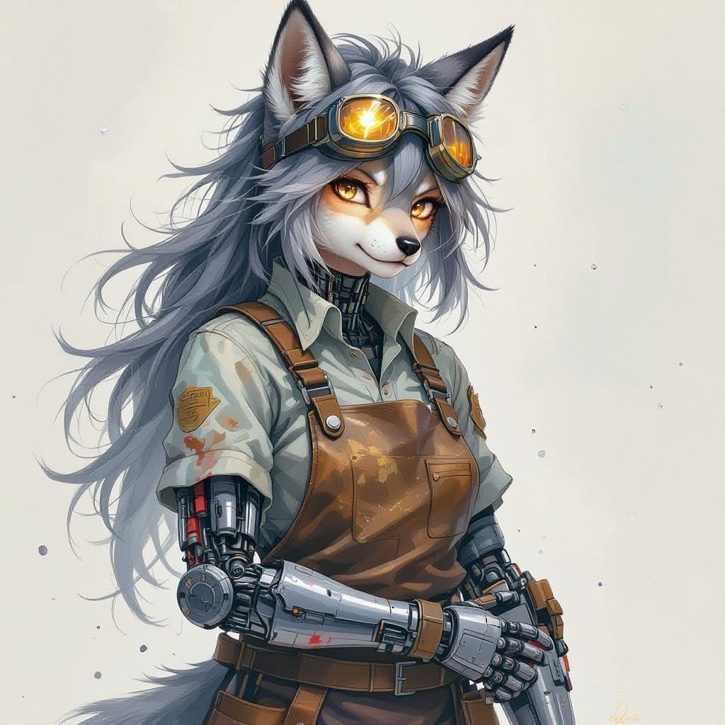 Mystical Engineer in Sci-Fi Outfit with Mechanical Arm