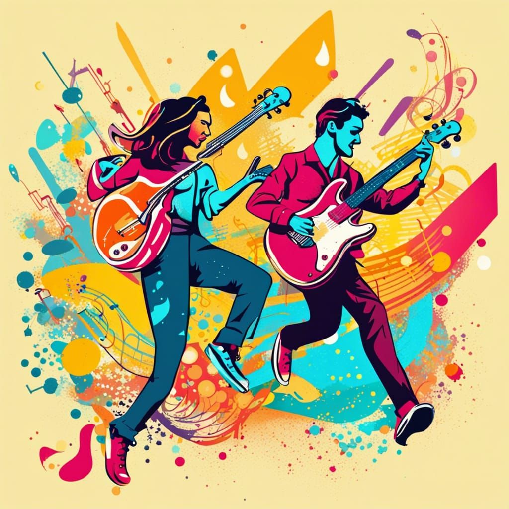 Rock and Roll Couple in Geometric Pop Art Style