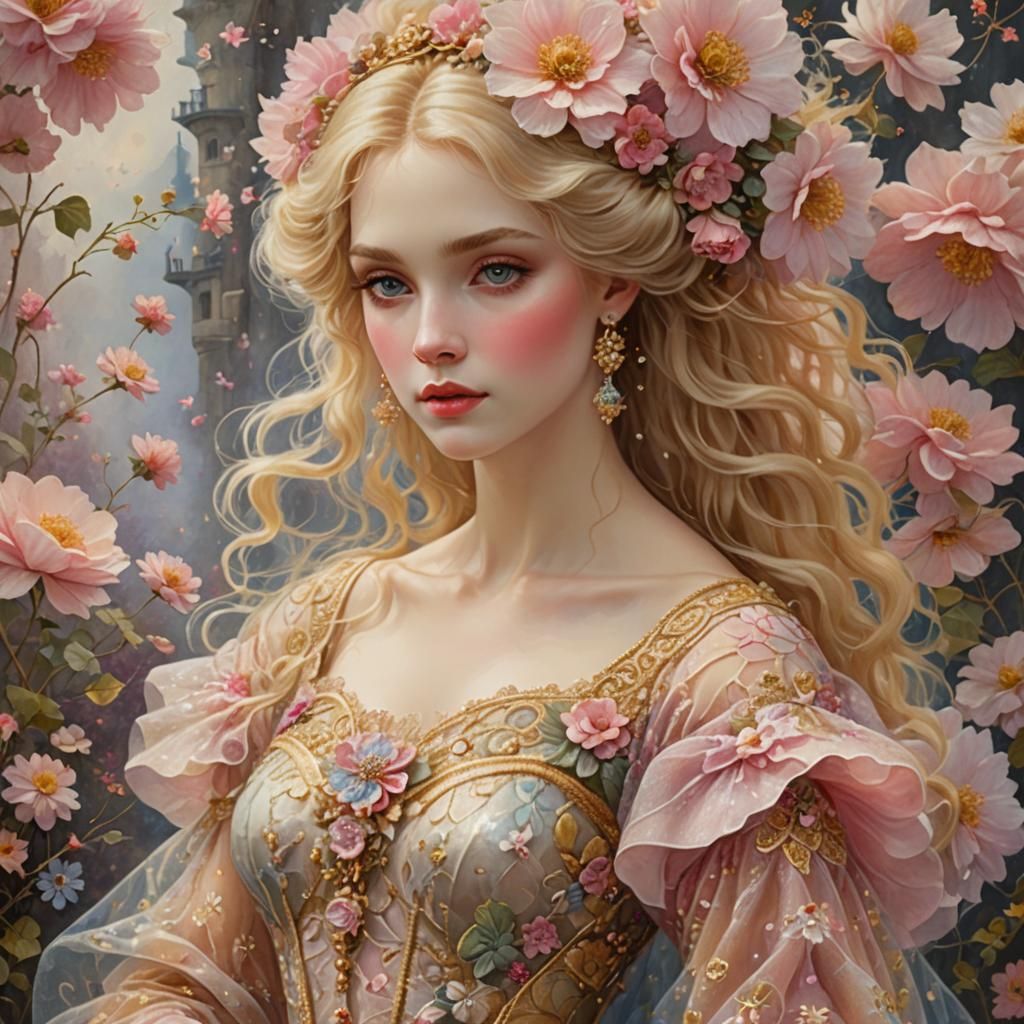 Beautiful lady with gorgeous pastel pink dress