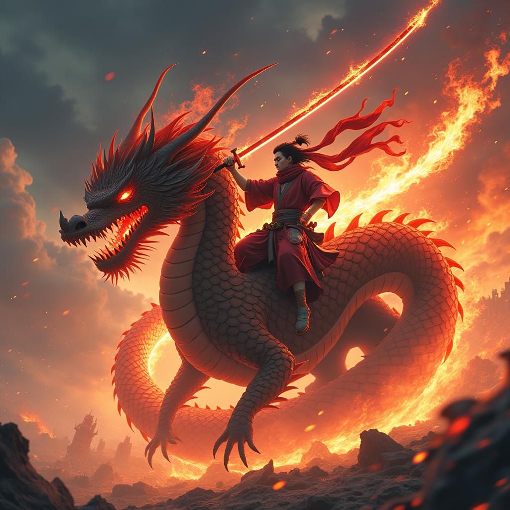 Tanjiro Kamado on Zohakuten Dragon, Anime 3D Art