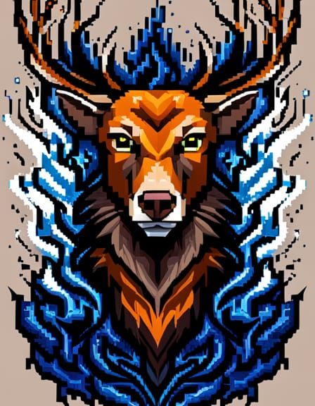 Stag Patronus in Blue Flames: Pixel Art
