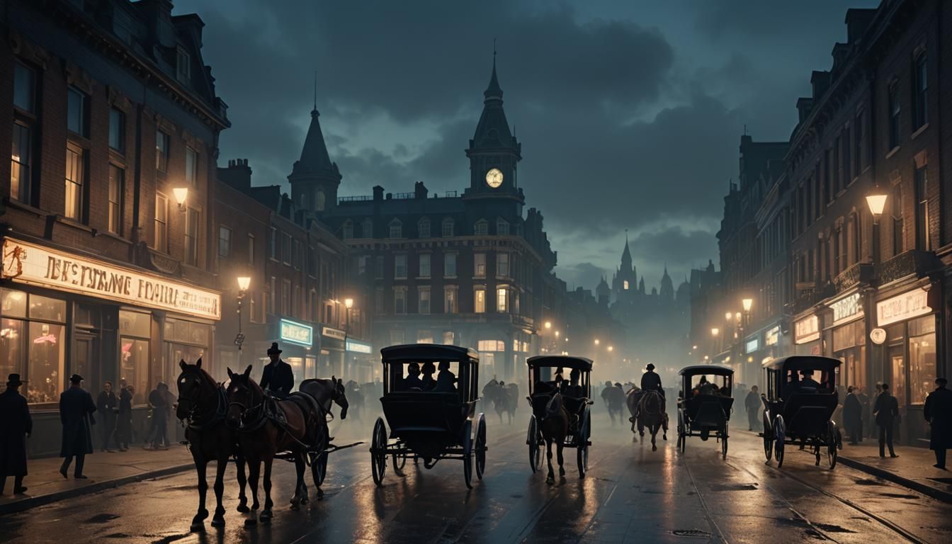 Victorian City at Night in Noir Style