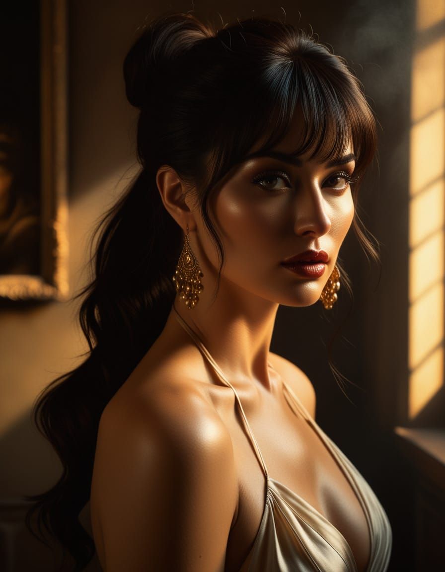 Baroque Beauty: A Sensual Portrait in Oil