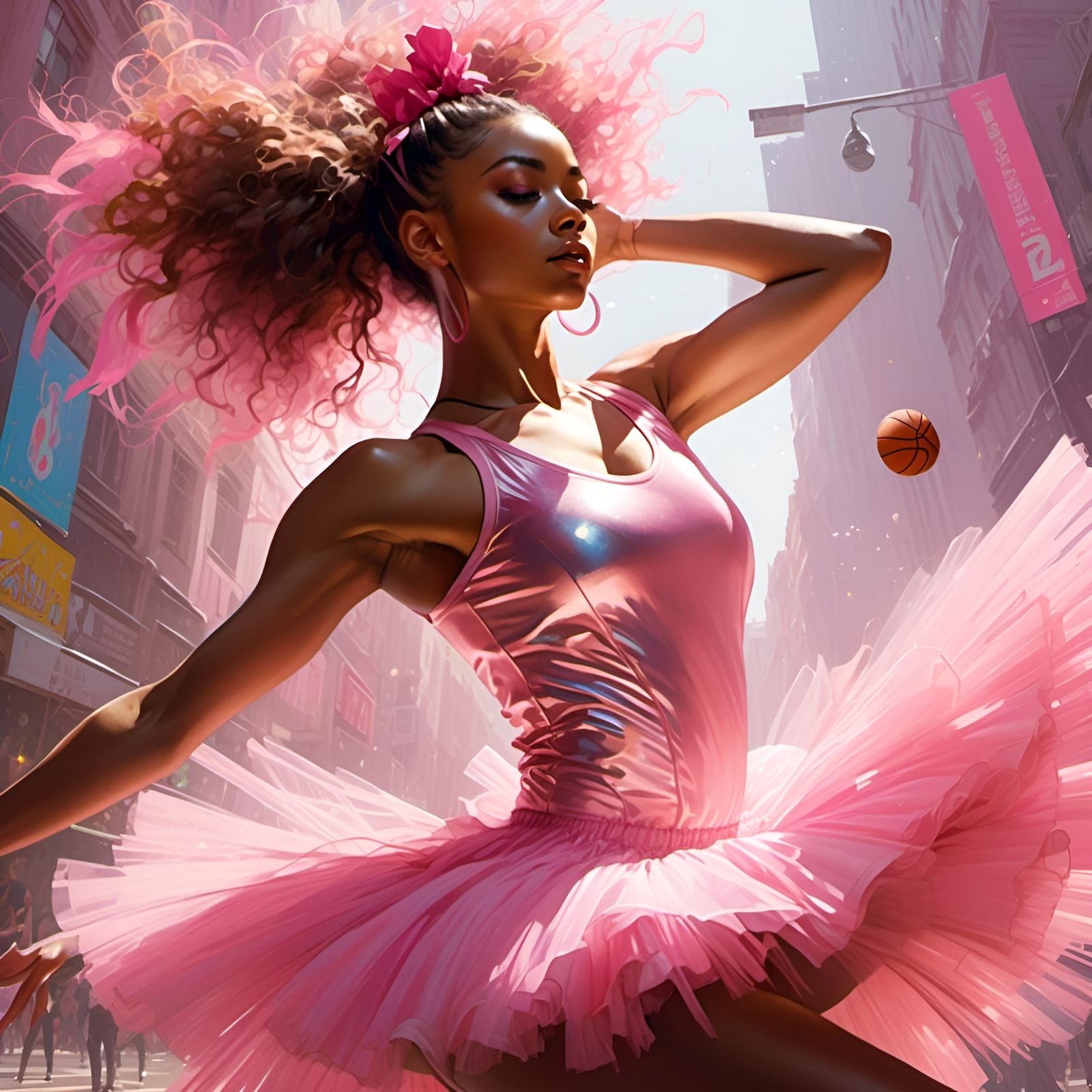 Basketball Player as Ballerina Portrait in Illustrative Styl...