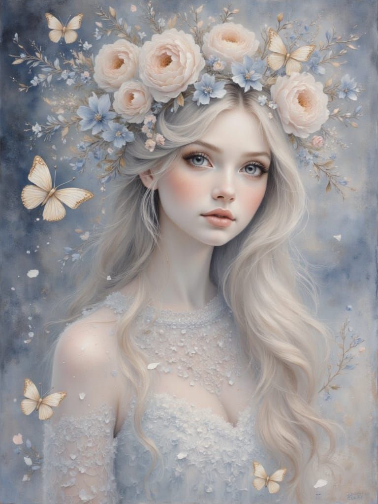 Ethereal Fantasy Portrait of a Girl with Flowers