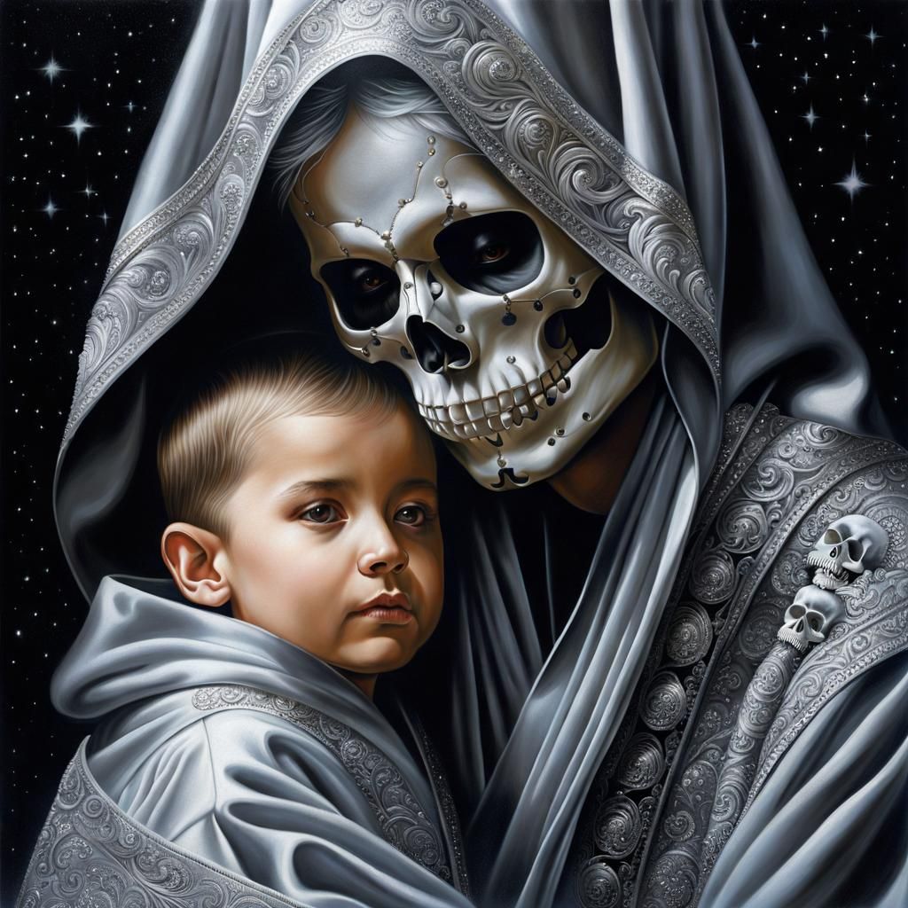 Intricate Skull Faces in Silver Light