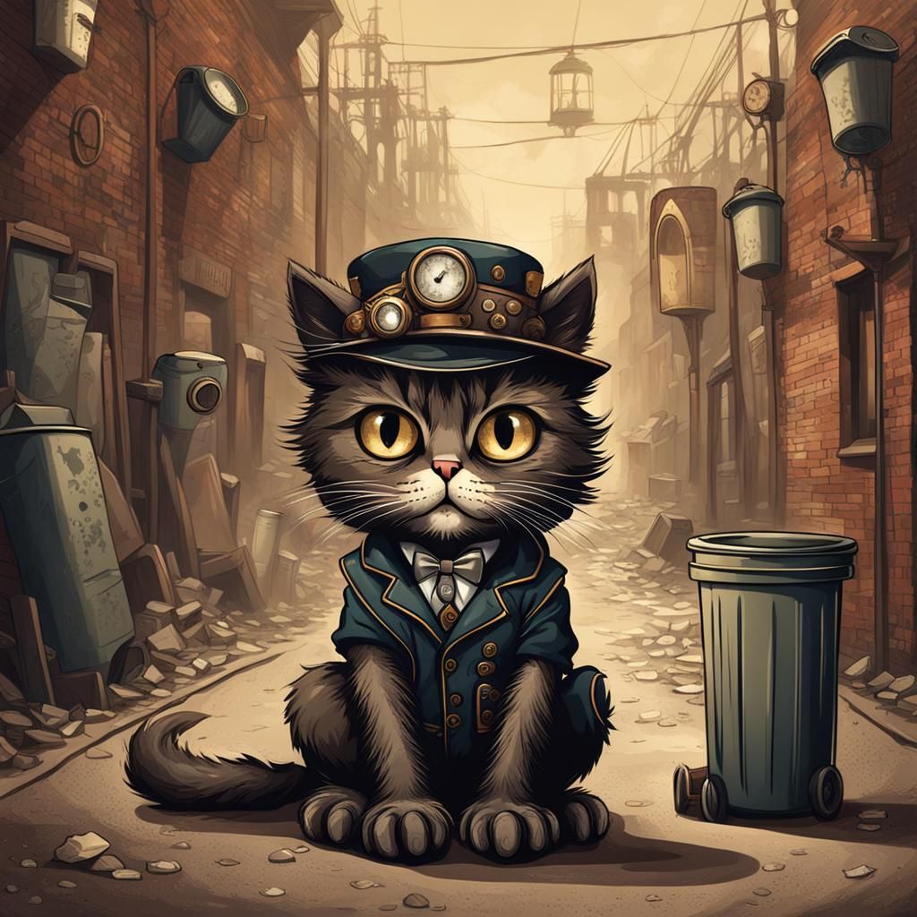 Steampunk Alley Cat with Sad Eyes