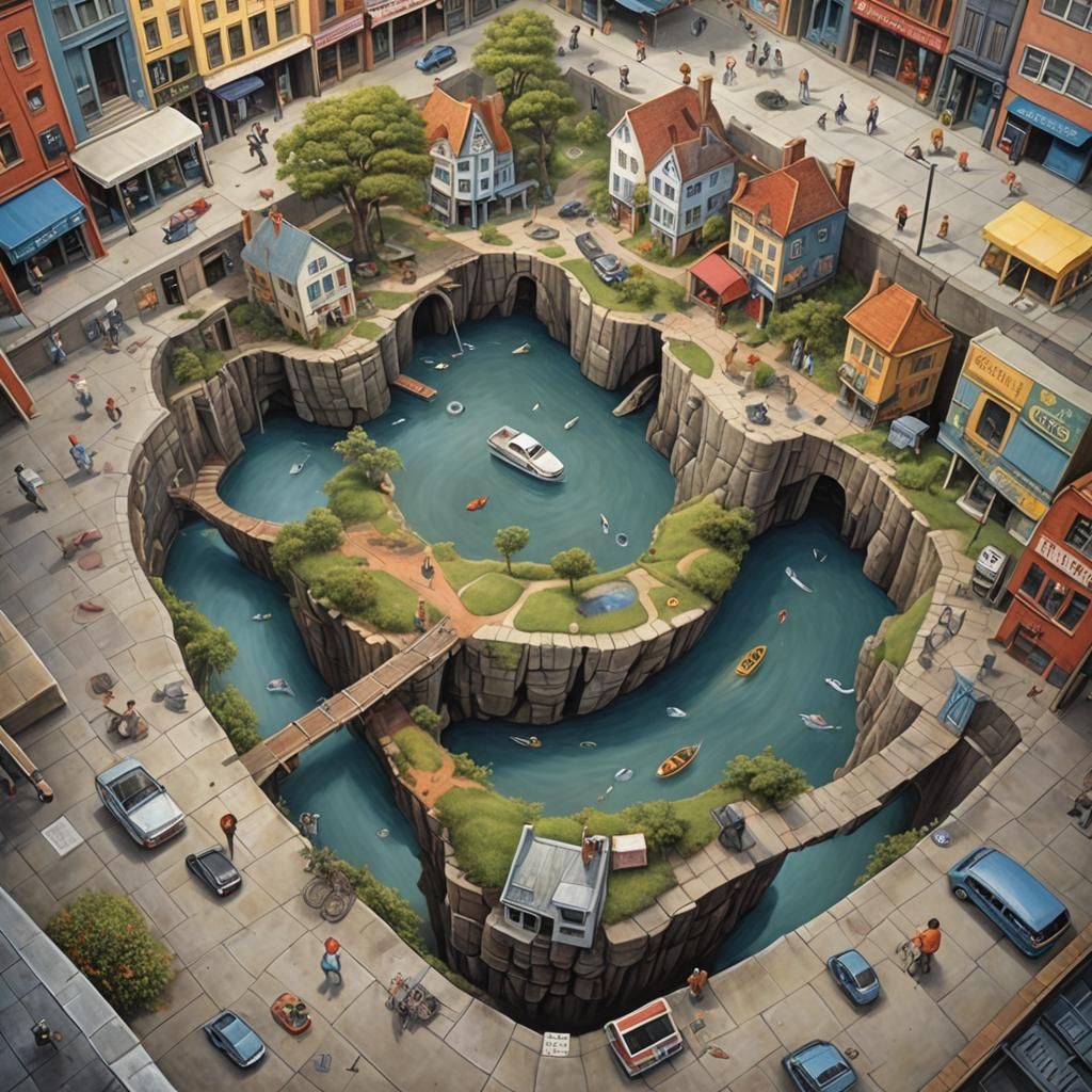 Surreal Island Art: Distorted Reality Illusion
