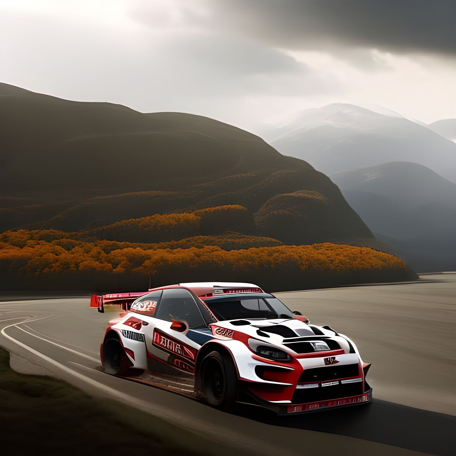 Dynamic Red Rally Car in Digital Matte Painting