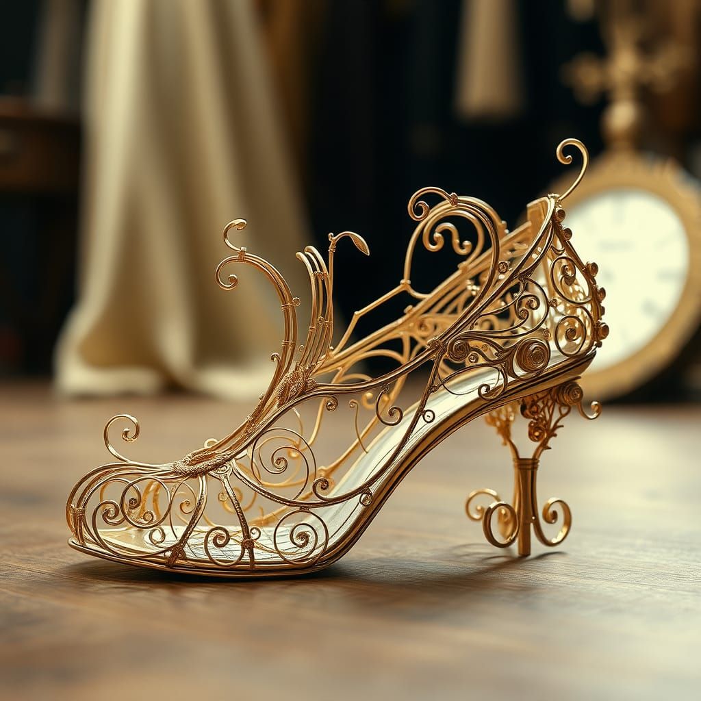 Ethereal Rococo Brass Shoe in Futuristic Filigree