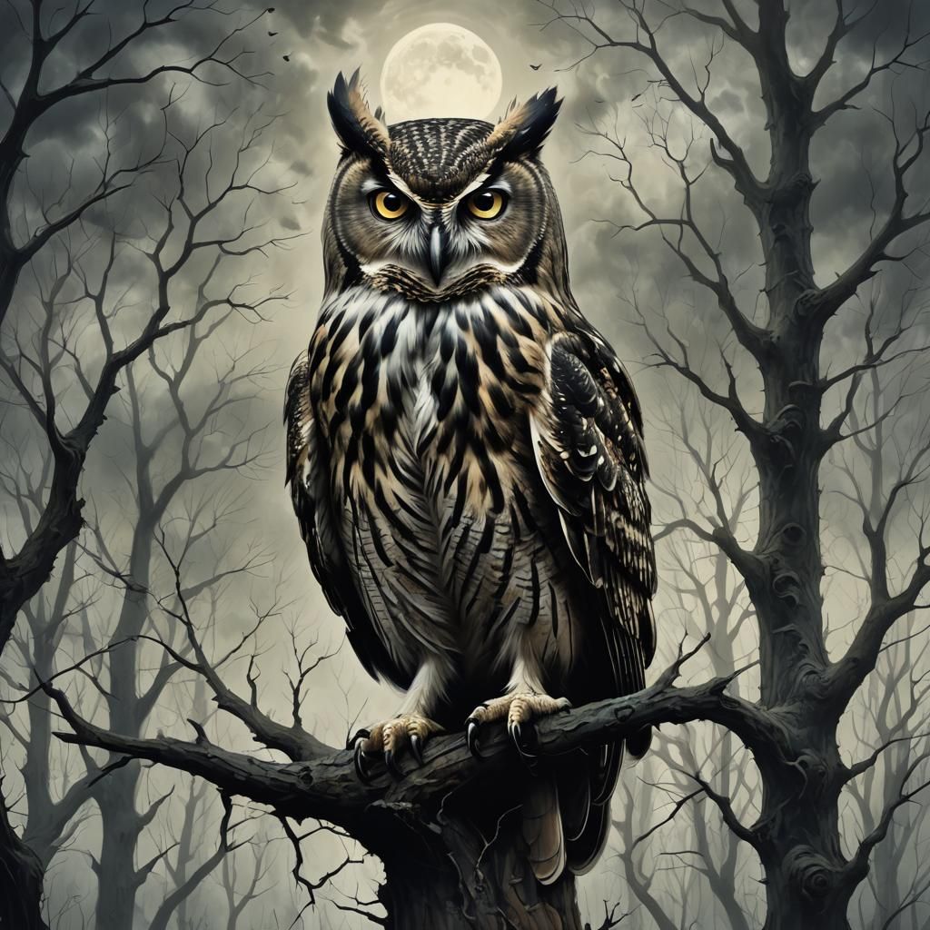 Owl Calling Name in Dynamic Surrealism