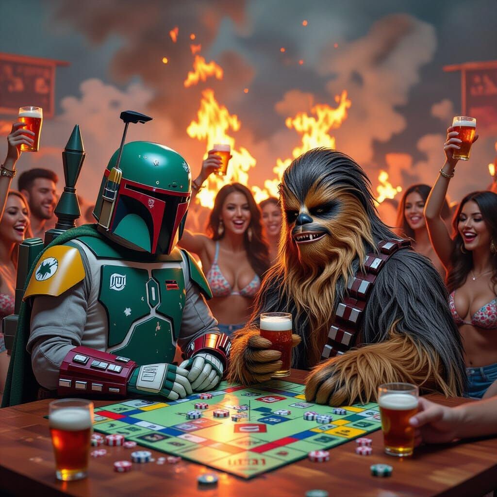 Boba Fett and Chewbacca at Frat Party