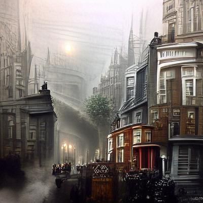 Misty London Street Scene, 1880s Matte Painting