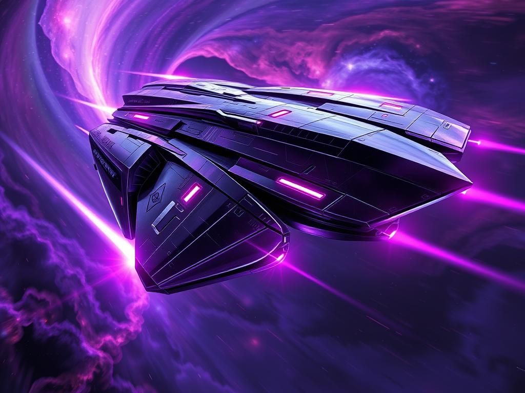 Futuristic Starship Soaring Through Psychedelic Nebula
