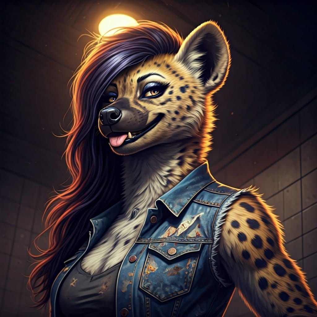 Feminine Hyena in Dive Bar, Ethereal Chiaroscuro