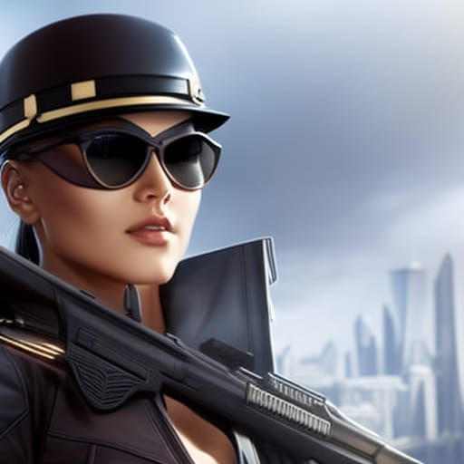 Hyperrealistic Portrait of a Police Woman in Sunglasses