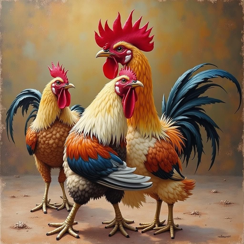 Rooster in Morning Light: Folk Art Inspired Farm Scene