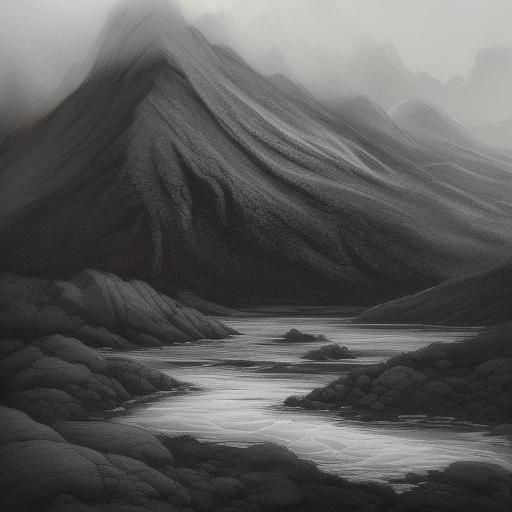 Charcoal Mountain Range with Ink Texture