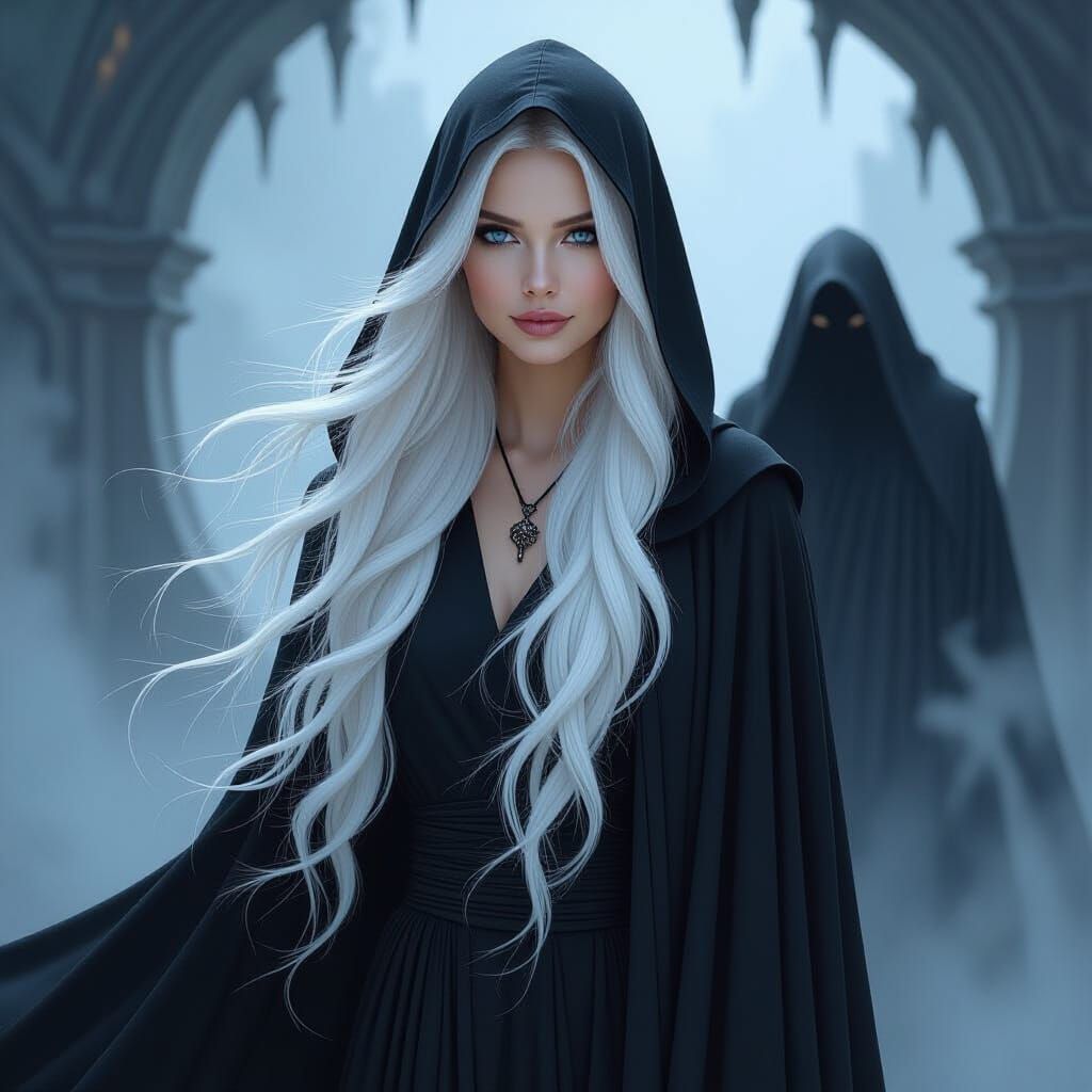 Eerie Elegance: Woman in Dark Mists, Gothic Art