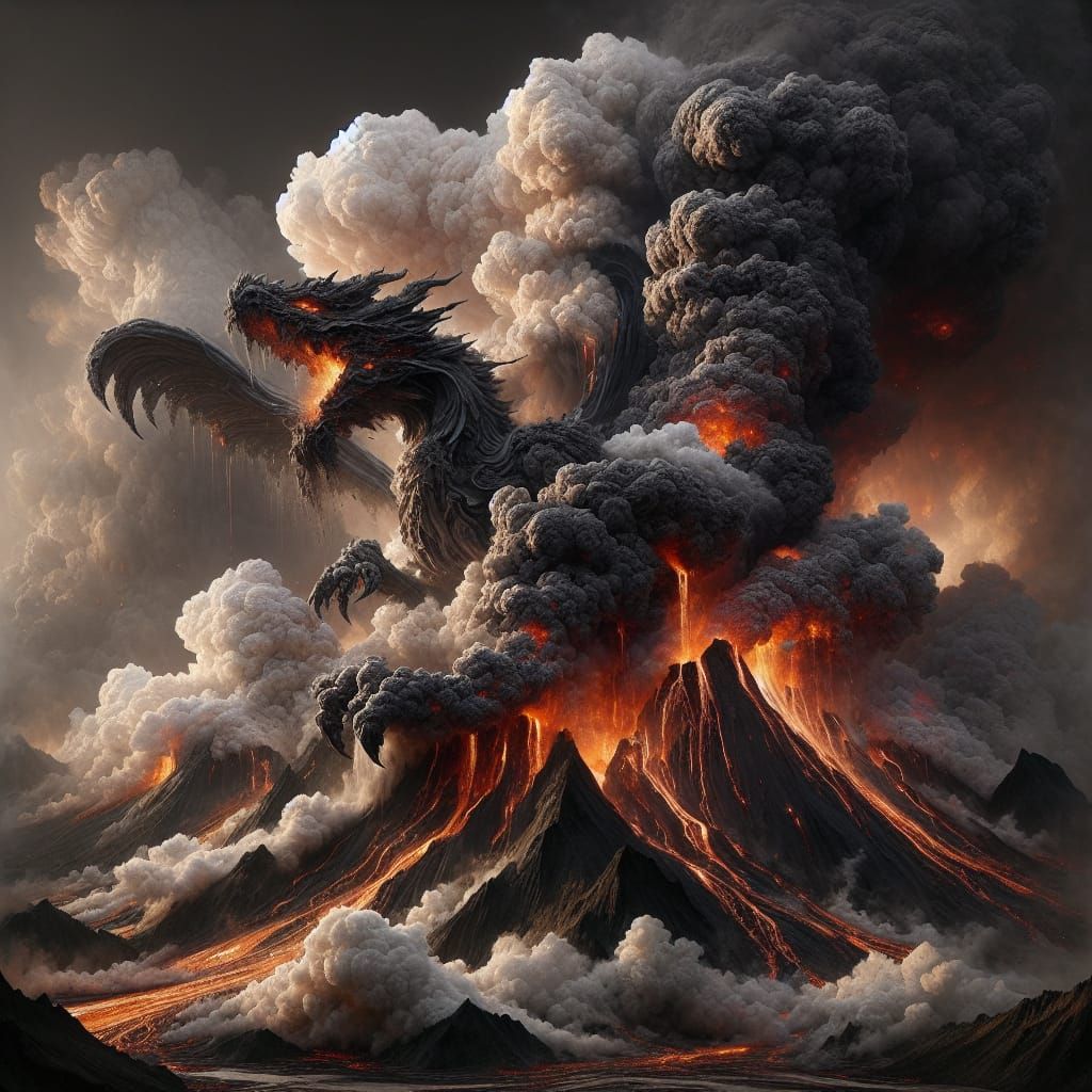 Volcanic Eruption Forms Lava Dragon in Matte Painting