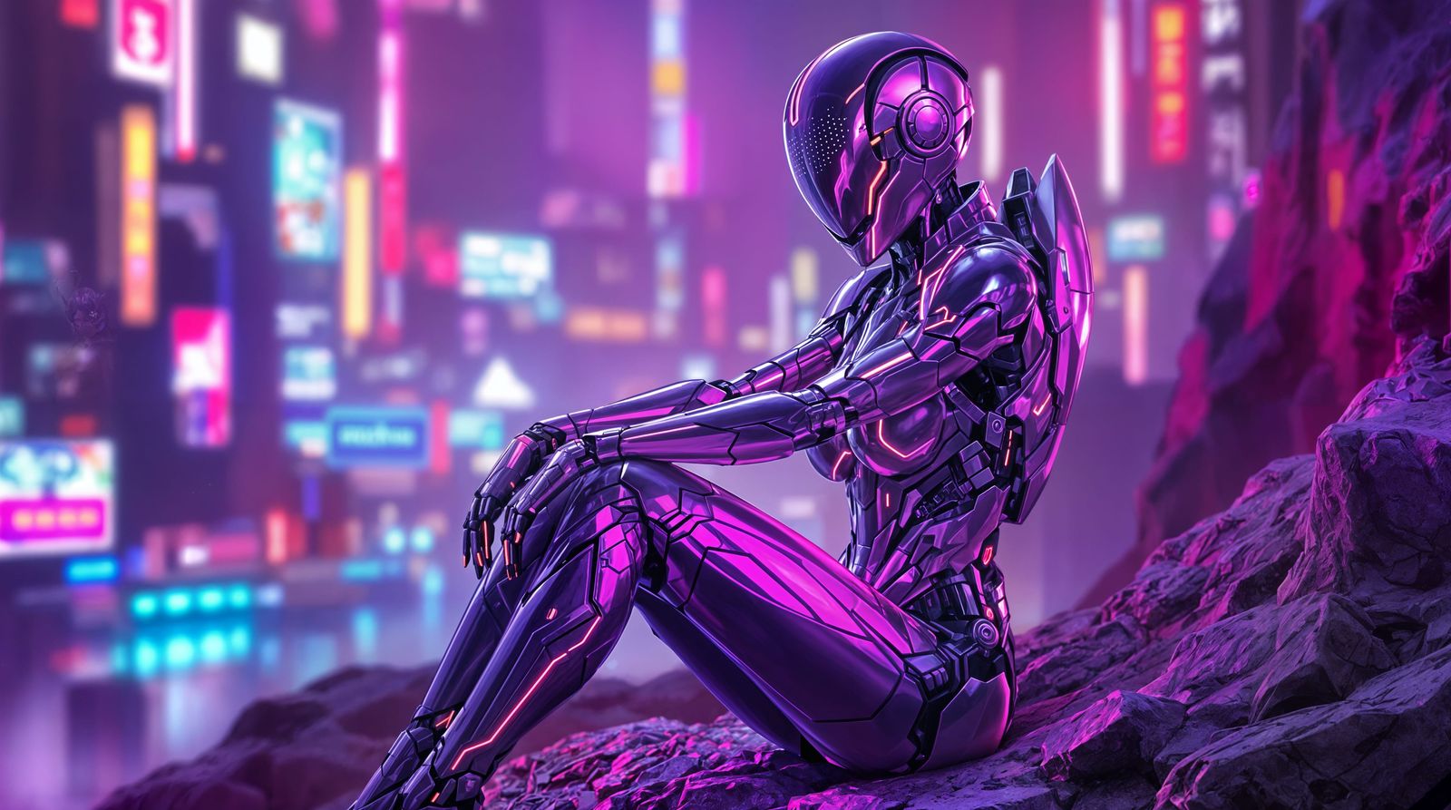 Cyberpunk Warrior in Neon City