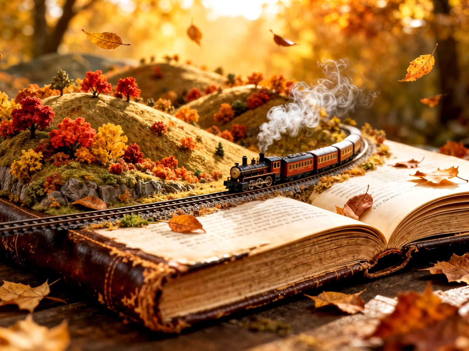 Charming Train Diorama in Autumnal Book