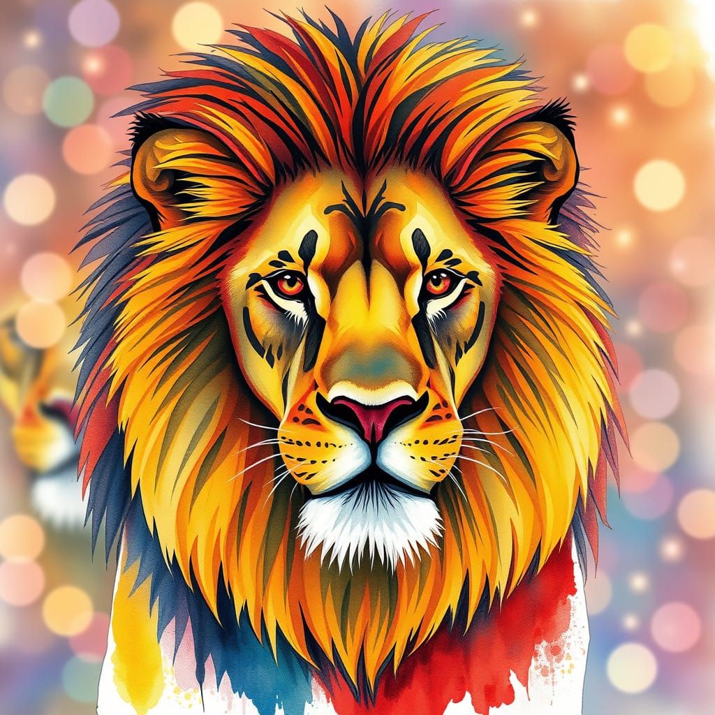 Lion in Vibrant African Folk Art Style