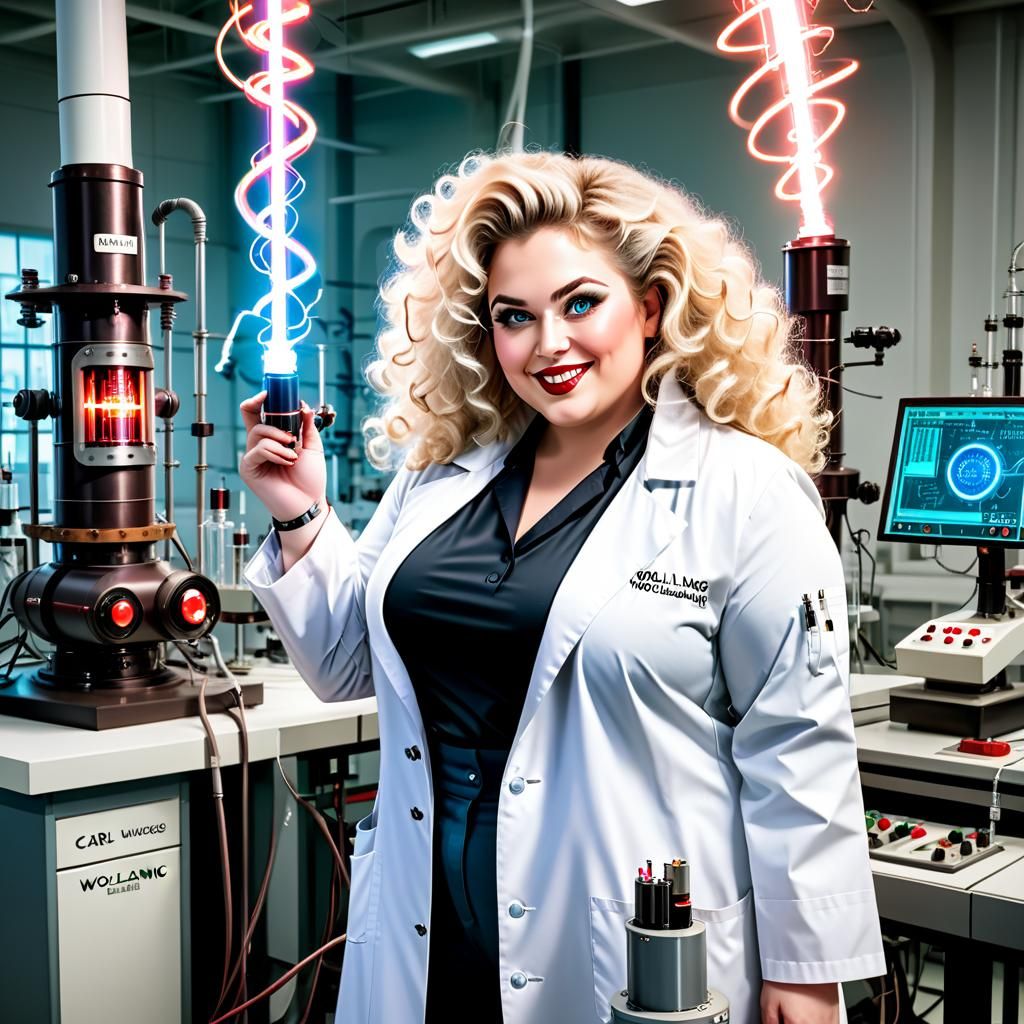 Blonde Mad Scientist in Elaborate Laboratory