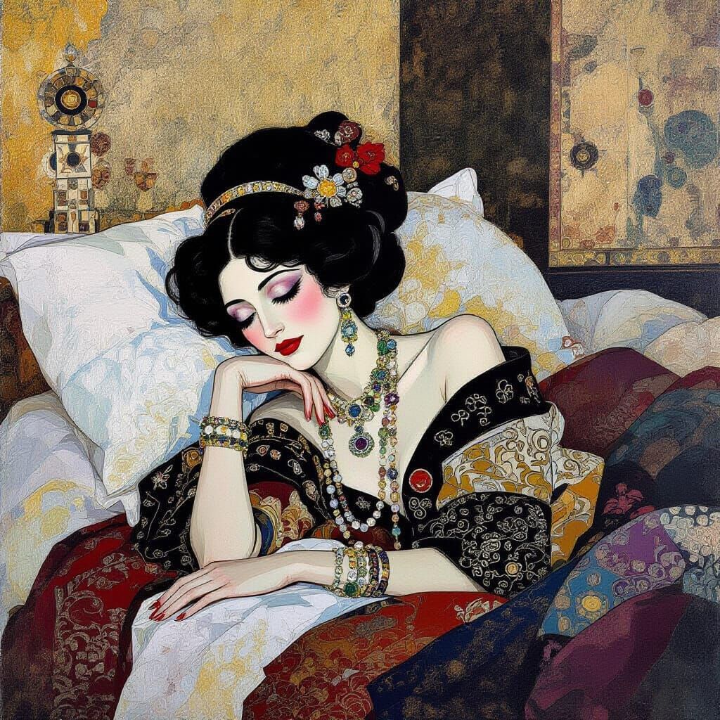 Woman in Art Deco Chamber, Klimt-Inspired