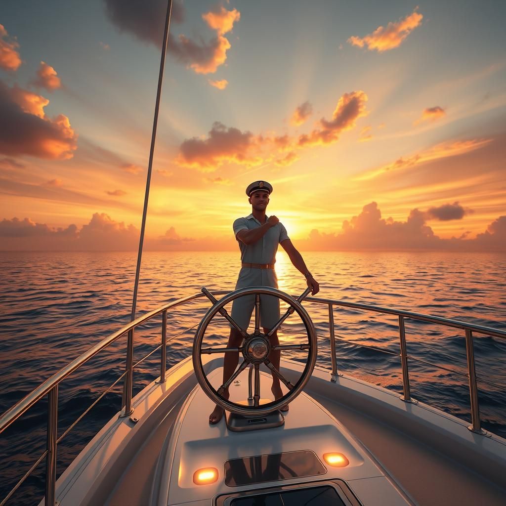 Yacht Captain at Sunset in Art Nouveau Style