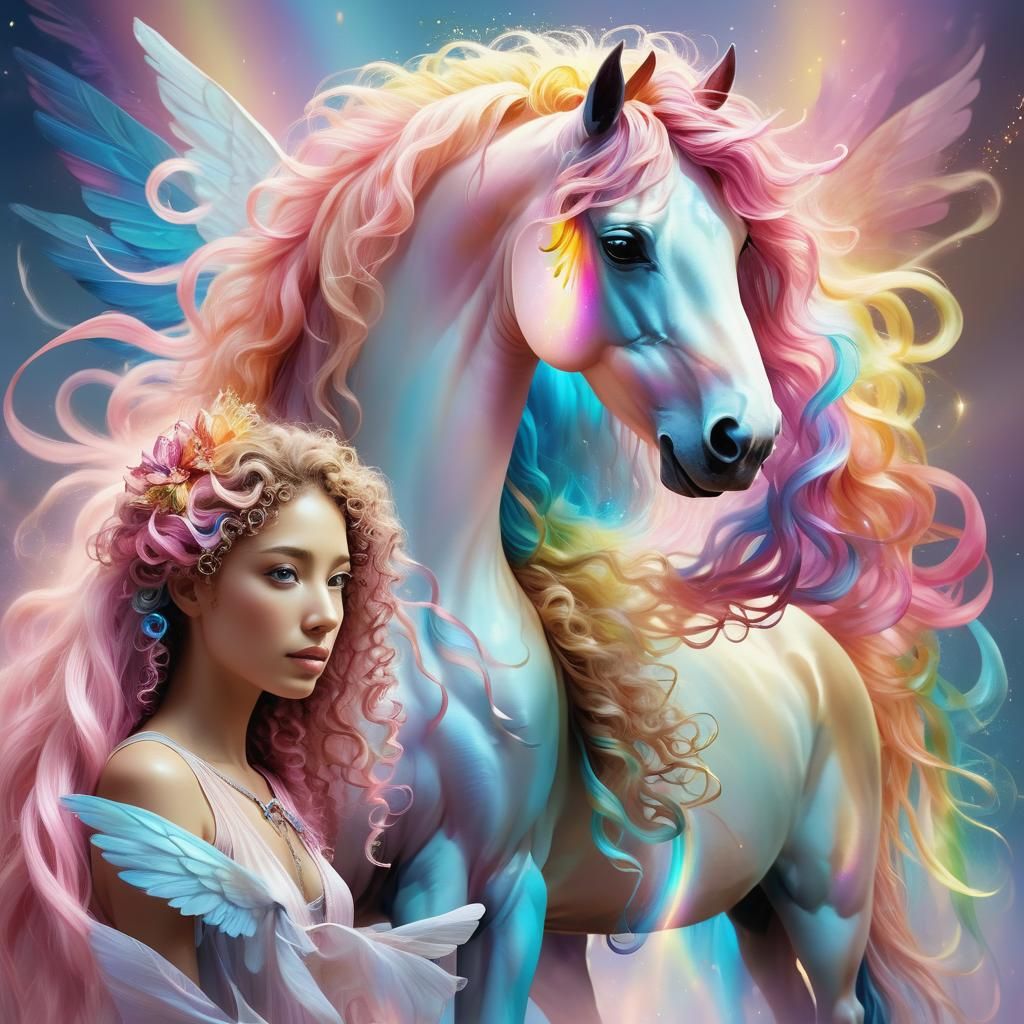 Enchanting Fairy and Rainbow Horse Fantasy Illustration