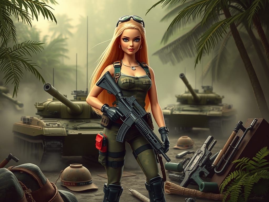 Empowered Commando Barbie in Jungle Landscape