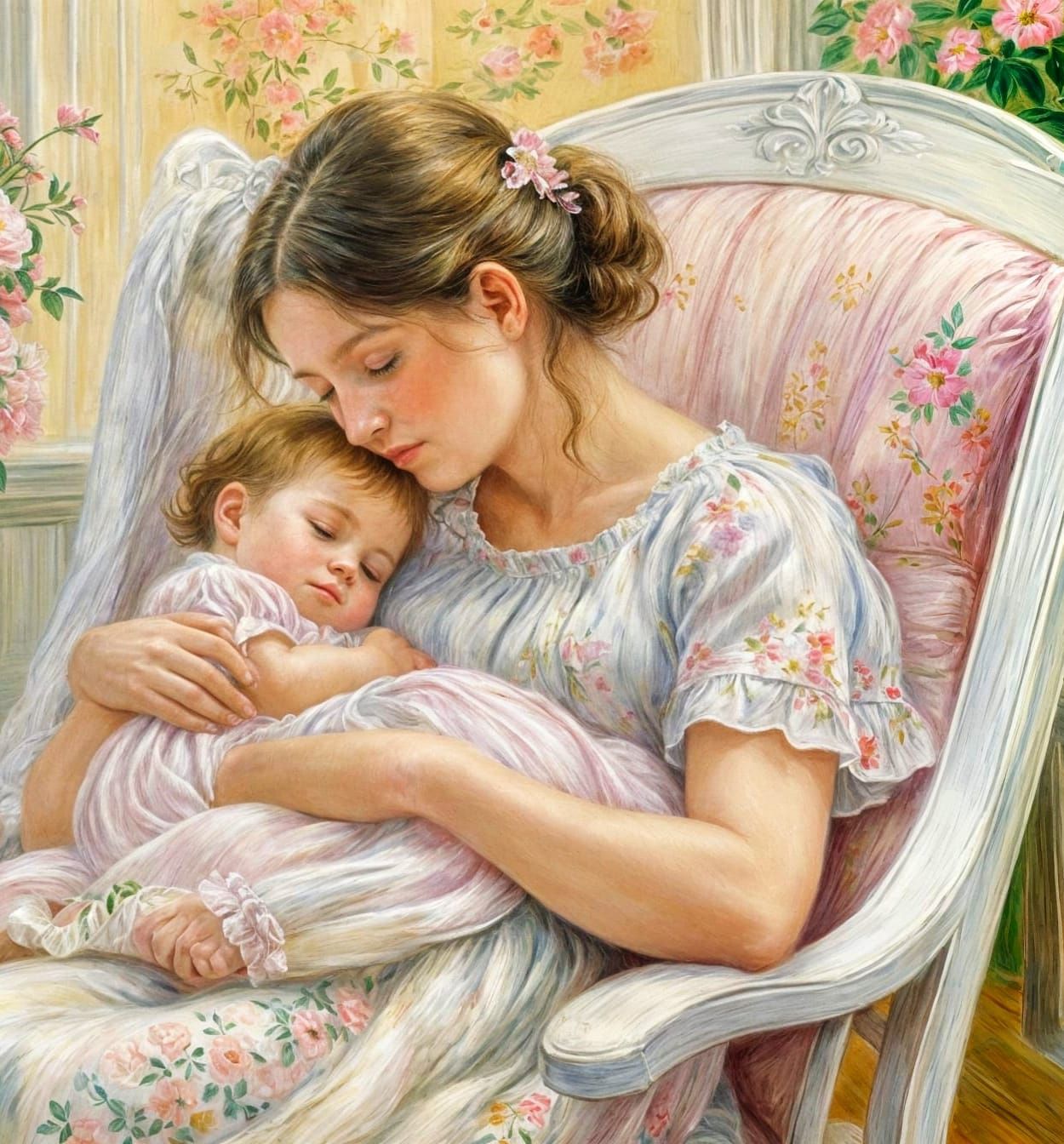 Mother and Child in Renoir Style Nursery