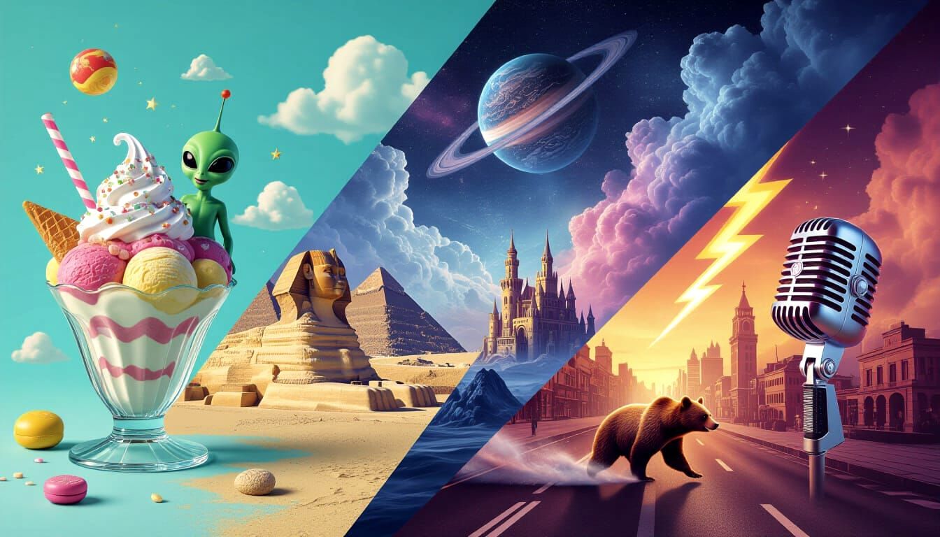 Whimsical Double Exposure Art with Retro Aliens and Cosmic E...