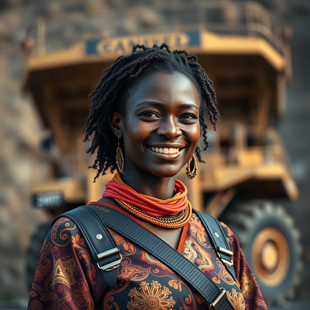 Smiling Miner in Open Mine, Professional Photography Style