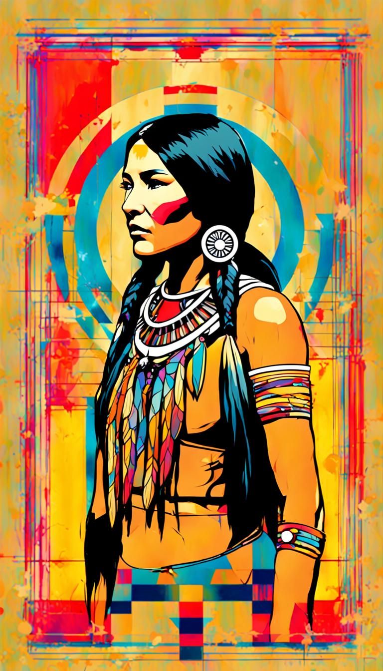 Pocahontas Pop Art Screen Print in Bauhaus Style