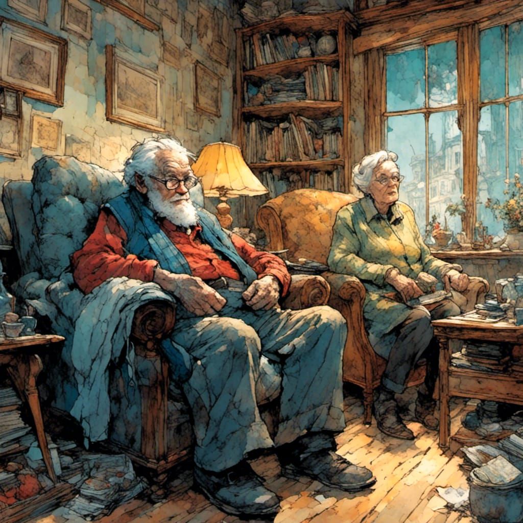 grandpa with grandma sitting in the living room,