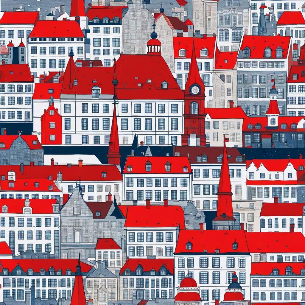 Copenhagen Skyline Illustration in Detailed Matte Painting S...