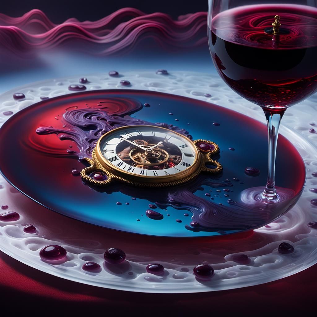 Melting Clock on Crystal Plate: Surrealist Matte Painting