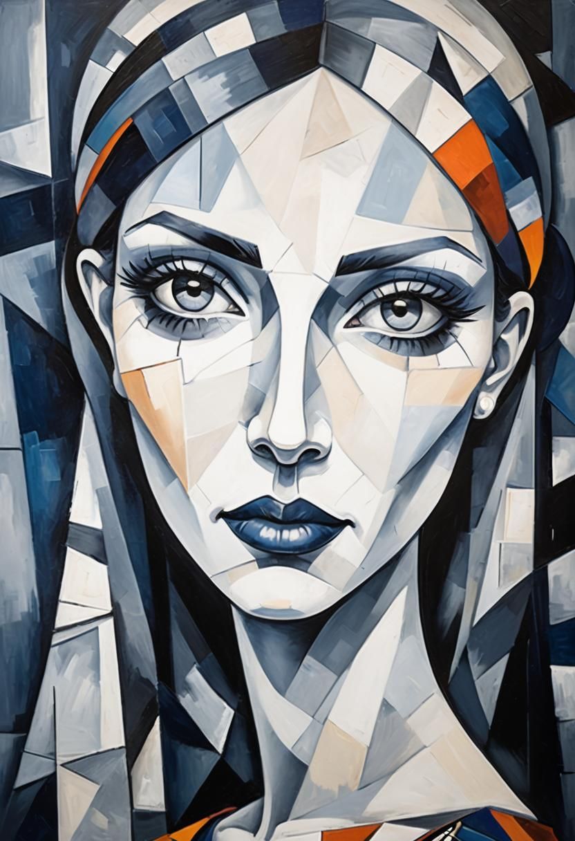 Vibrant Cubist Woman in Dreamlike Oil Painting