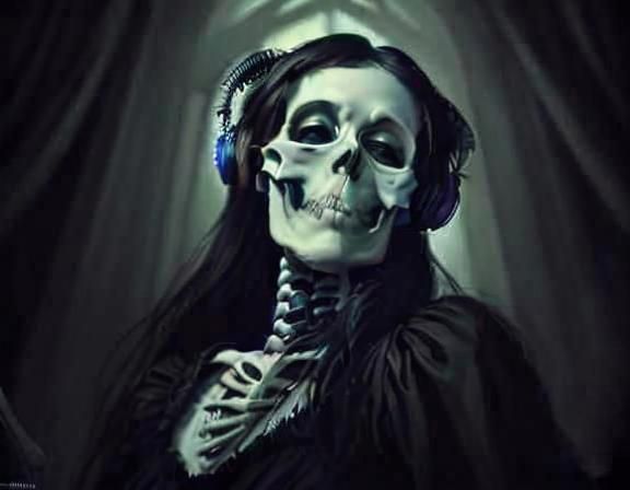 Expressionist Skull with Music Notes in Digital Art