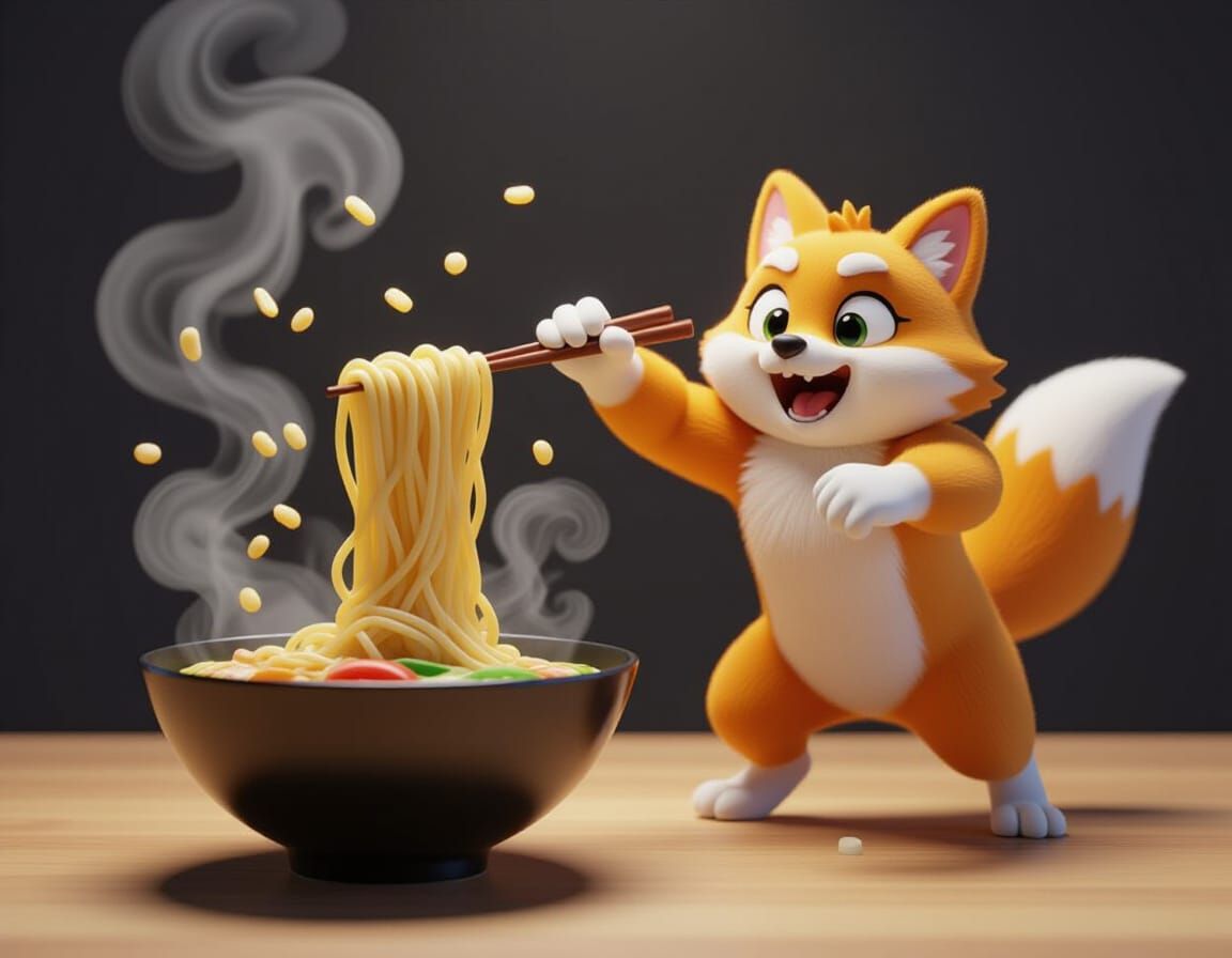 Ramen Punch: 3D Cartoon Loop with Volumetric Steam