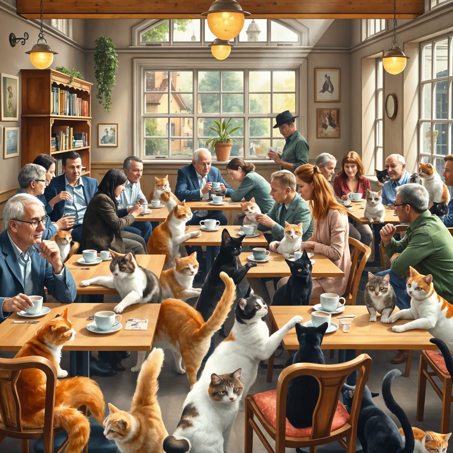 Cats and Coffee in a Whimsical Café